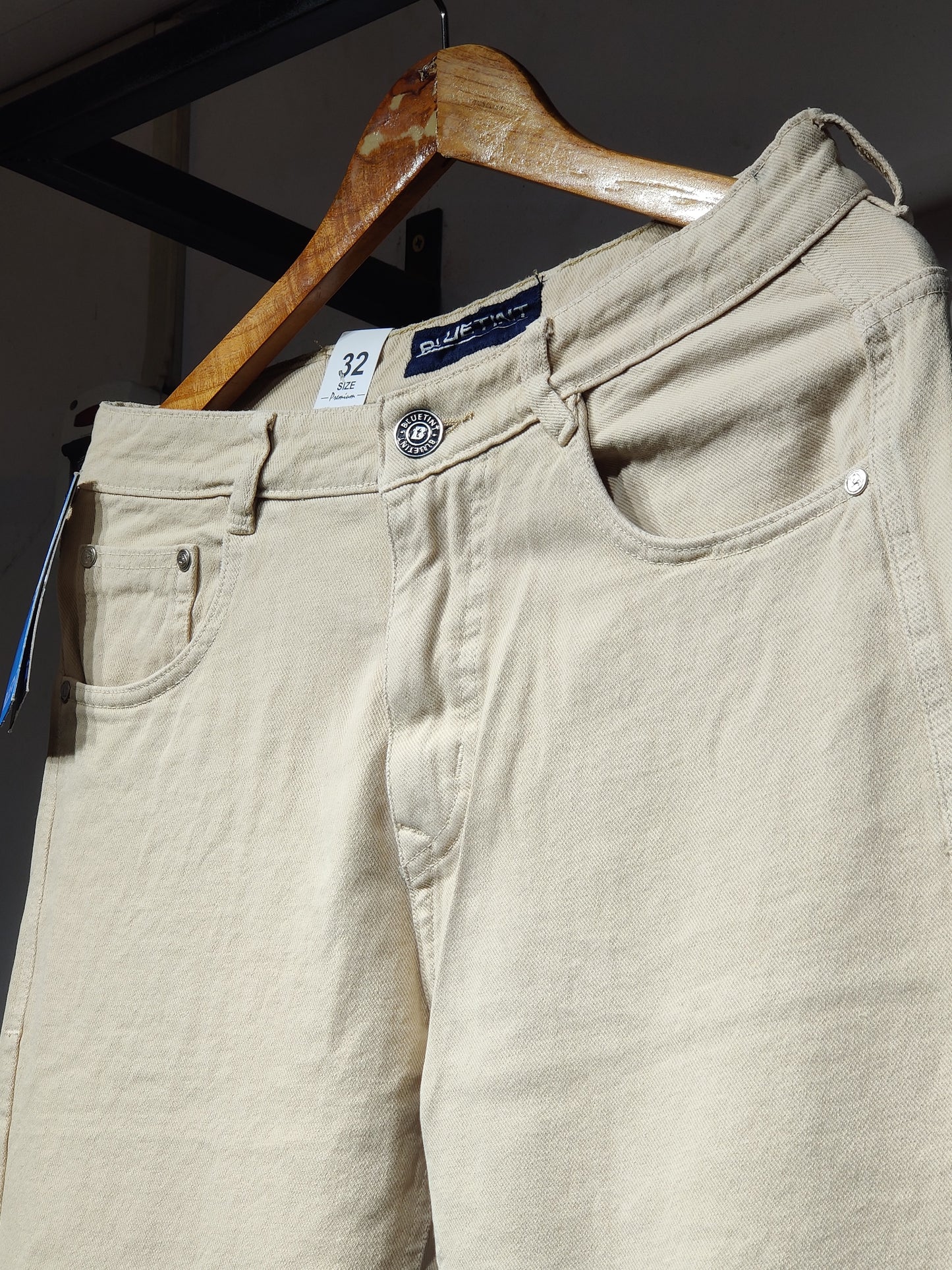 BLUETINT Premium Light Cream Cotton Denim-Look Pant (Size 32 Only)