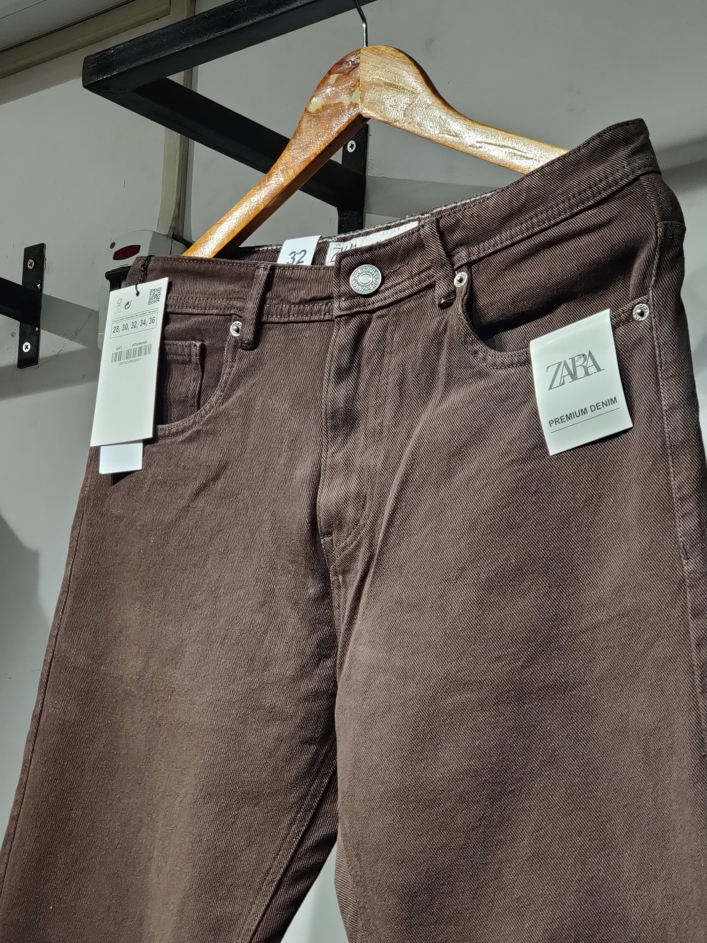 Zara Premium Chocolate Color Cotton Denim-Look Pant (Size 32 Only)