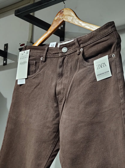Zara Premium Chocolate Color Cotton Denim-Look Pant (Size 32 Only)